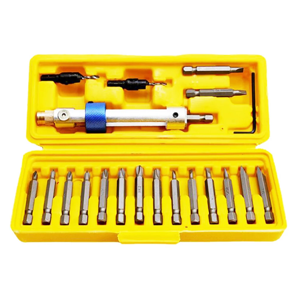 Half Time Drill Driver with Flip Rotating Head Includes 8 Cross Bits 8 Flat Bits and 2 Countersunk Bits in Plastic Storage Case