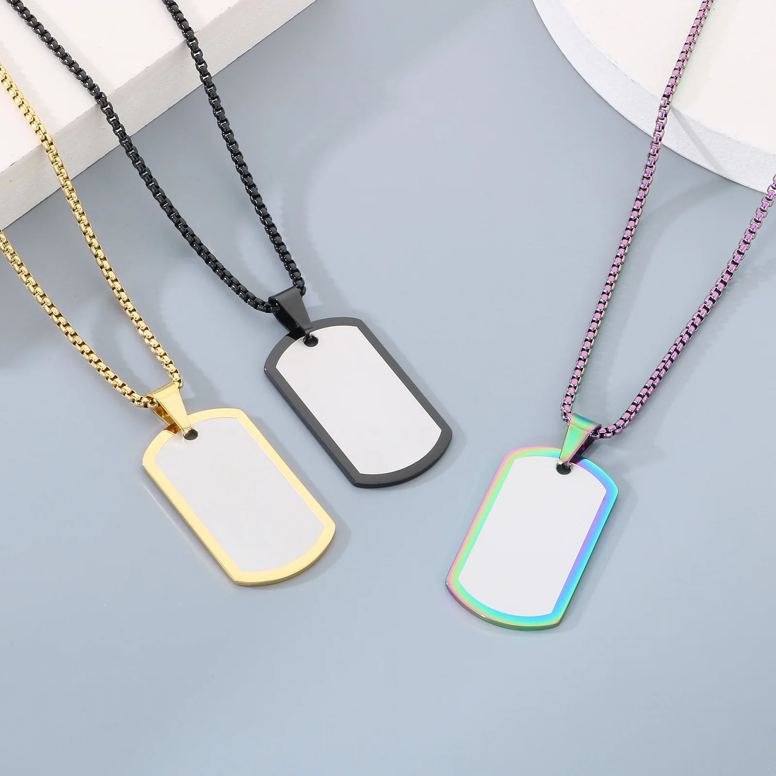 Stainless Steel Jewelry Custom Engraved Name Photo Animal Necklace for Women Personalized Square Pendant Family Party Gift
