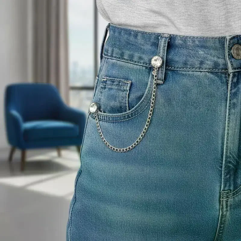 2 PCS Rhinestone Magnetic Waist Cinch Clips with Adjustable Chain Decorative Waist Tightener for Dress Jeans Gift