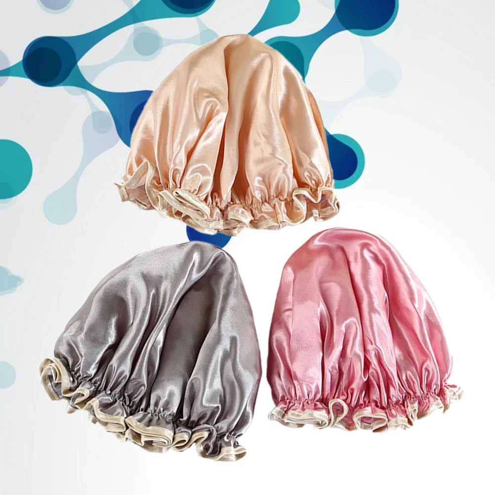 

3Pcs Waterproof Shower Cap Thicken Bathing Hat for Adults Anti Lampblack Design Elastic Fit One Size Suitable Home Salon Barber