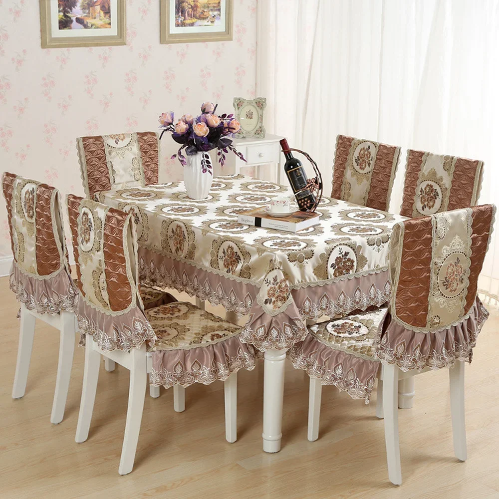 Pastoral Floral Lace Fabric Christmas Party Home Kitchen tablecloth Set Suit table-cloth rectangular table cloth chair cover