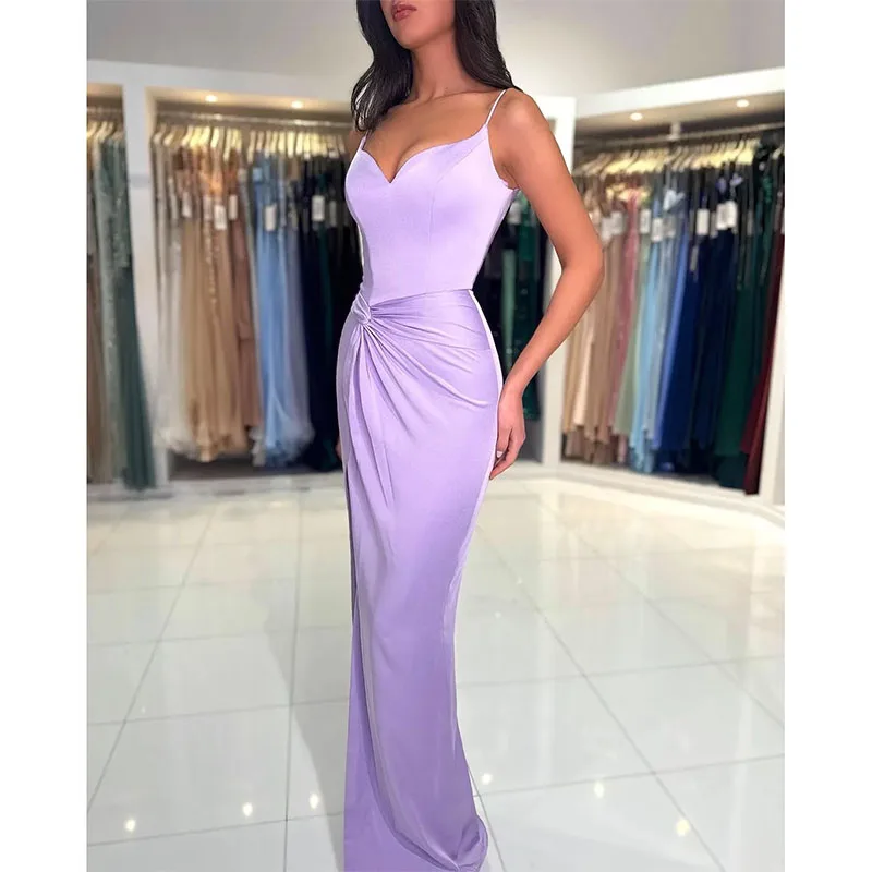 

Elegant Lavender Sheath Prom Dress Spaghetti Pleats Waist Evening Dresses Elegant Dresses for Special Occasions Bridesmaid Dress