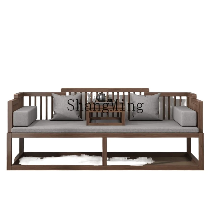 PYH new Chinese solid wood sofa bed dual-purpose push-pull living room small tea table and chair combination