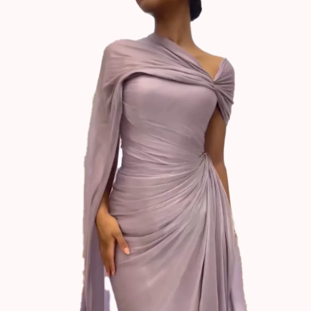 Robe de bal violette en Satin plissé, asymétrique épaule dénudée, style sirène, dos ouvert, fermeture éclair, robe de soirée de mariage, Slim, minimaliste, personnalisée, 2025