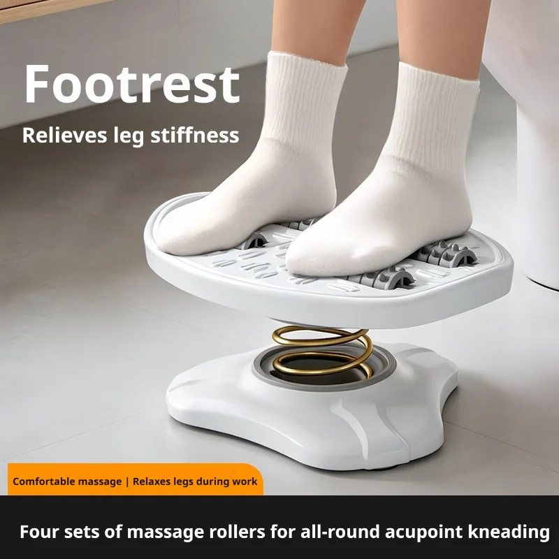 Spring Rocking Footrest with Massager Ergonomic Desk Leg Rest Rocker Balance Board Comfortable Foot Stool for Home Office