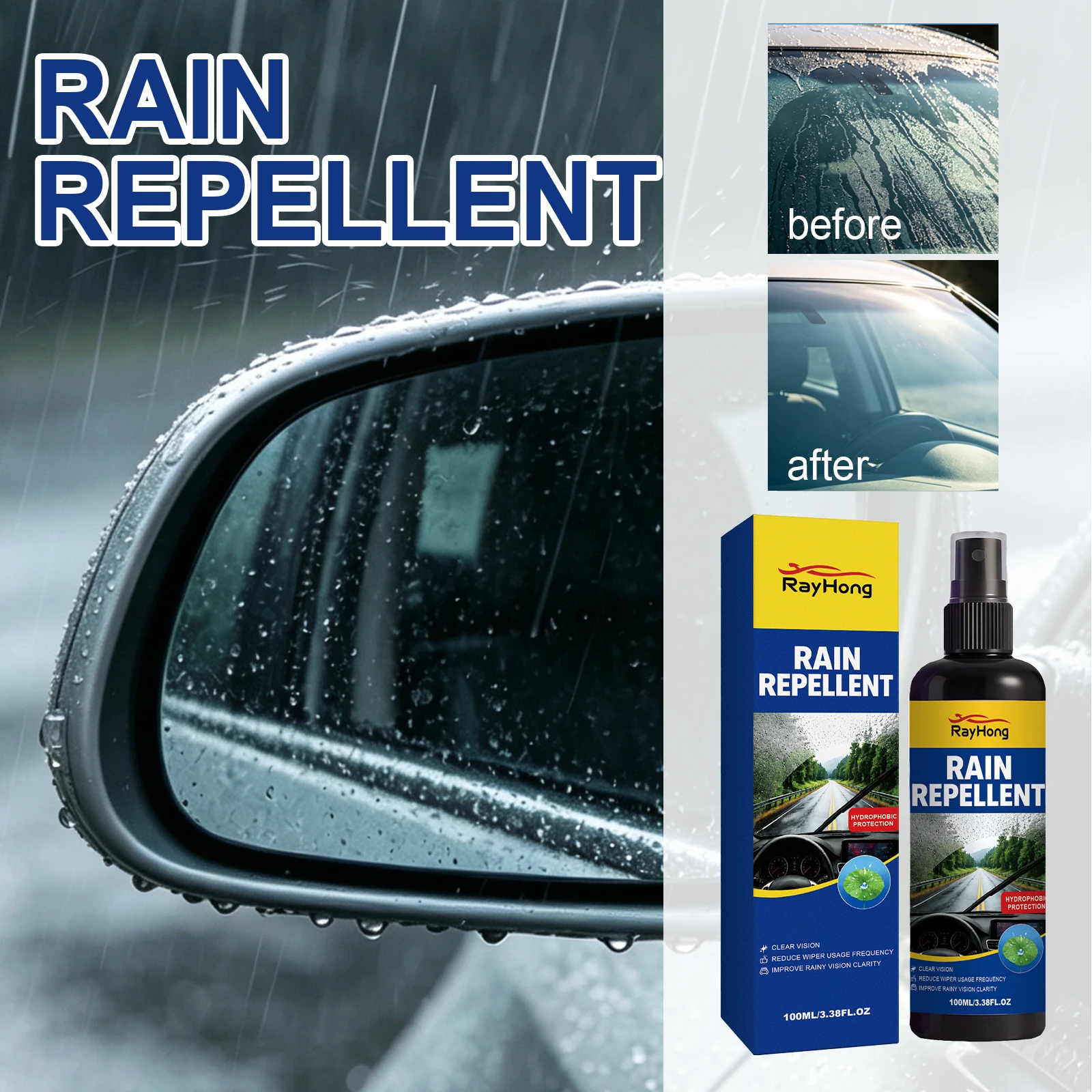 Windshield Rain Repellent Spray Anti-Rain Auto Care Car Clear Vision  Wet Weather Hydrophobic Water Beading Glass Coating Agent