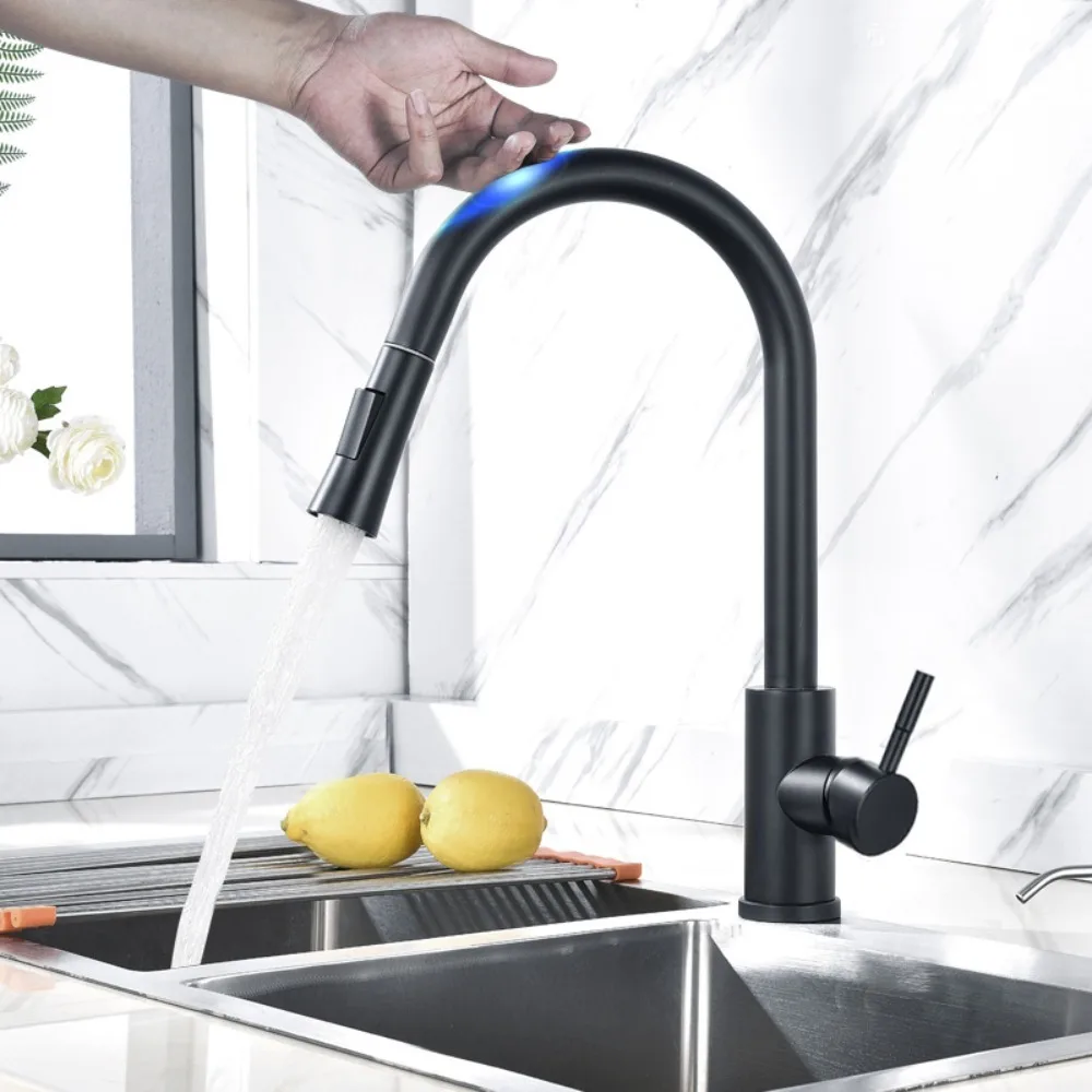 304 Stainless Steel Kitchen Pull Faucet Touch Induction Hot and Cold Faucet Sink Mixed Water Induction Faucet