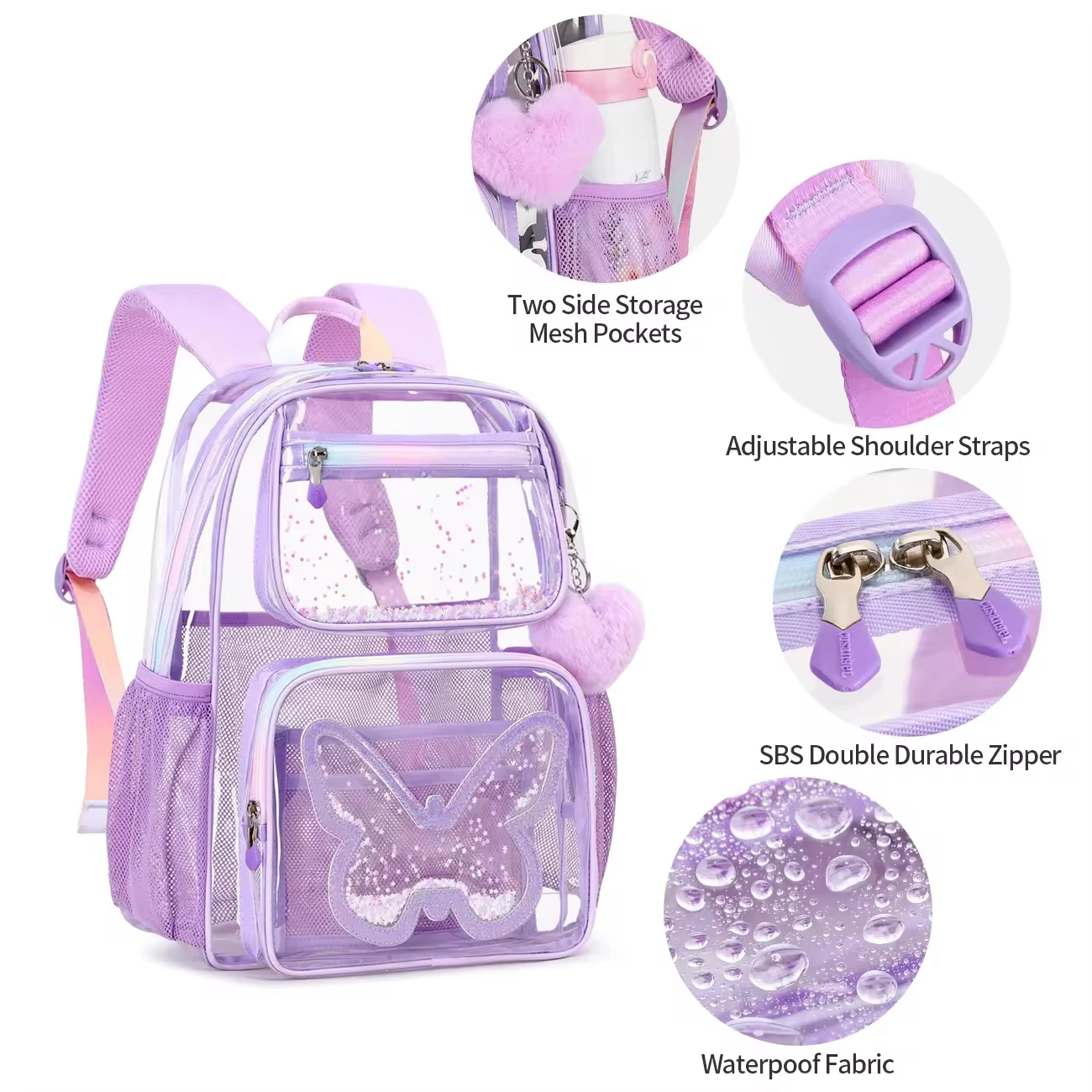 Fashion Purple Clear Jelly Bag School Backpack For Kids School Bags For Woman School Bags College Middle School Students Mochila