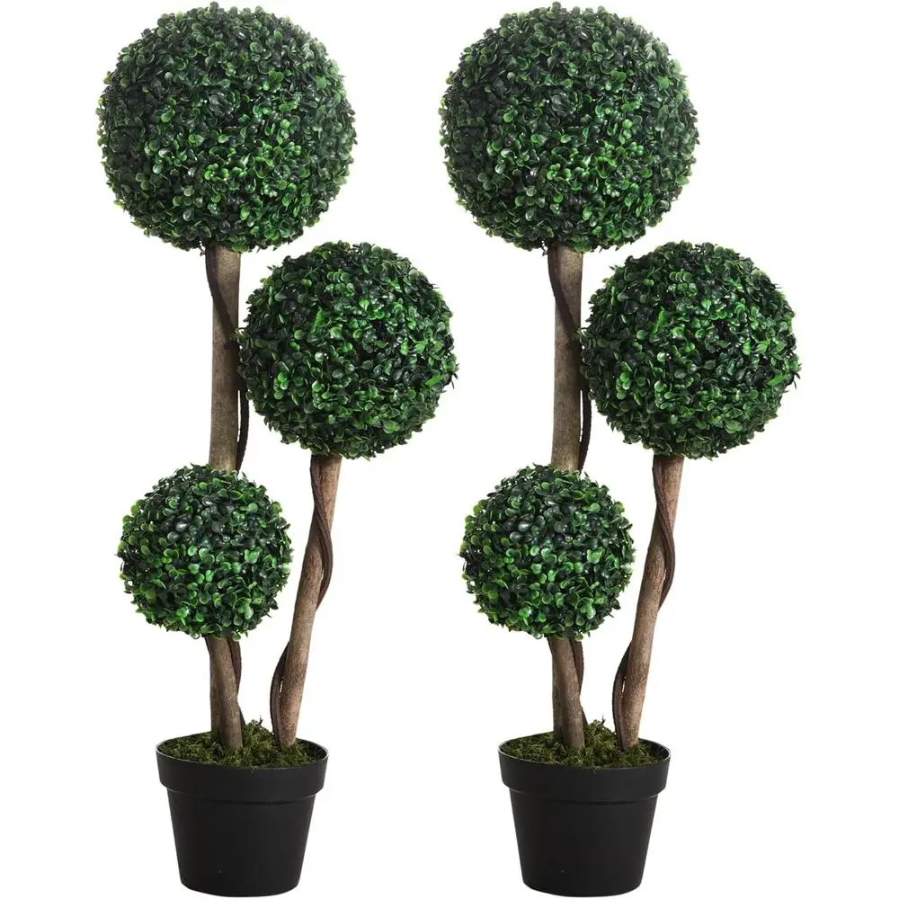 Set of 2 Green Ball Boxwood Topiary Trees - Artificial Plants for Indoor & Outdoor Home and Office Decor