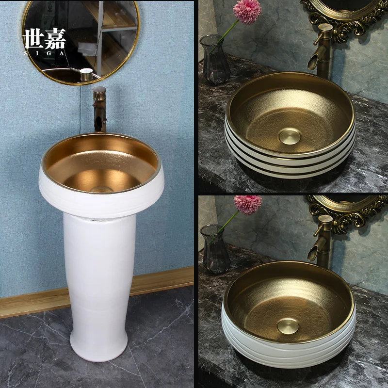 Lavabo a colonna dorata, lavabo circolare per hotel, per uso domestico