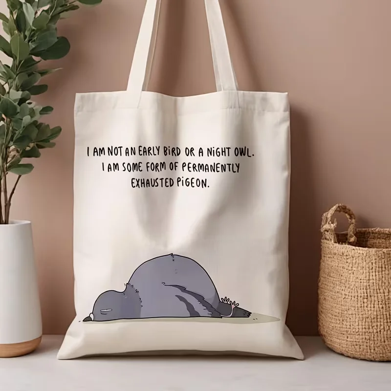 1 Stück Canvas-Tragetasche mit dem Humorvollen Aufdruck „Ich bin eine erschöpfte Taube“ – Wiederverwendbare Einkaufstasche für den täglichen Gebrauch und als Geschenk – Detail 4
