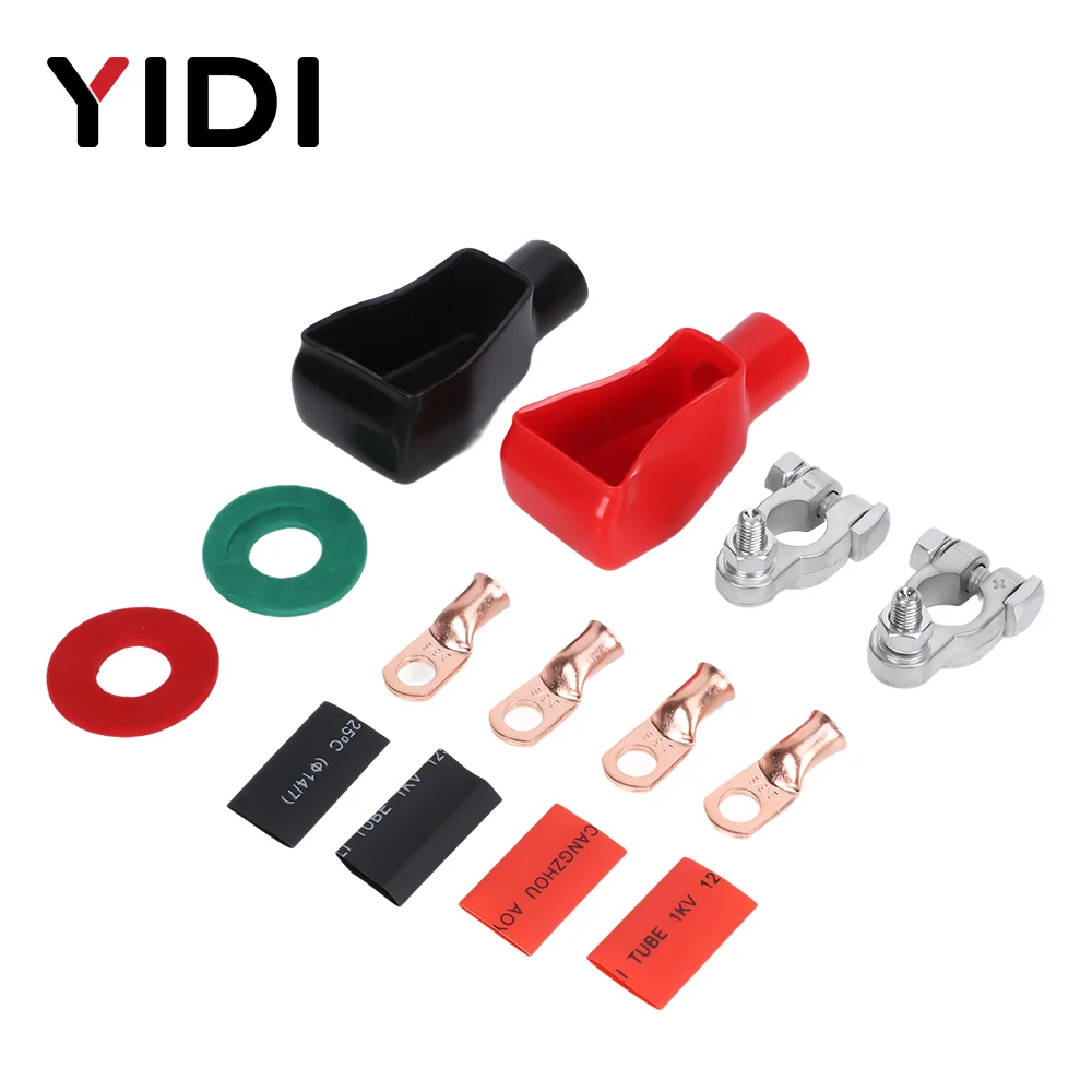 1 Pair Pure Copper Car Battery Terminal Connectors Positive Negative Heavy Duty Post Clamps 12V 24V for Auto RV Boat Marine