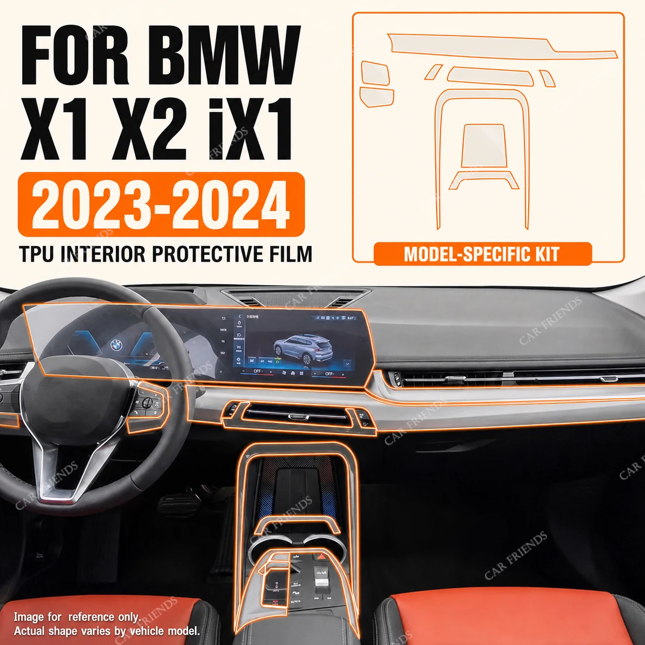 For BMW U10 U11 X1 X2 IX1 2023 2024 Transparent TPU Interior Protective Film Center Console Anti-Scratch Pre-Cut
