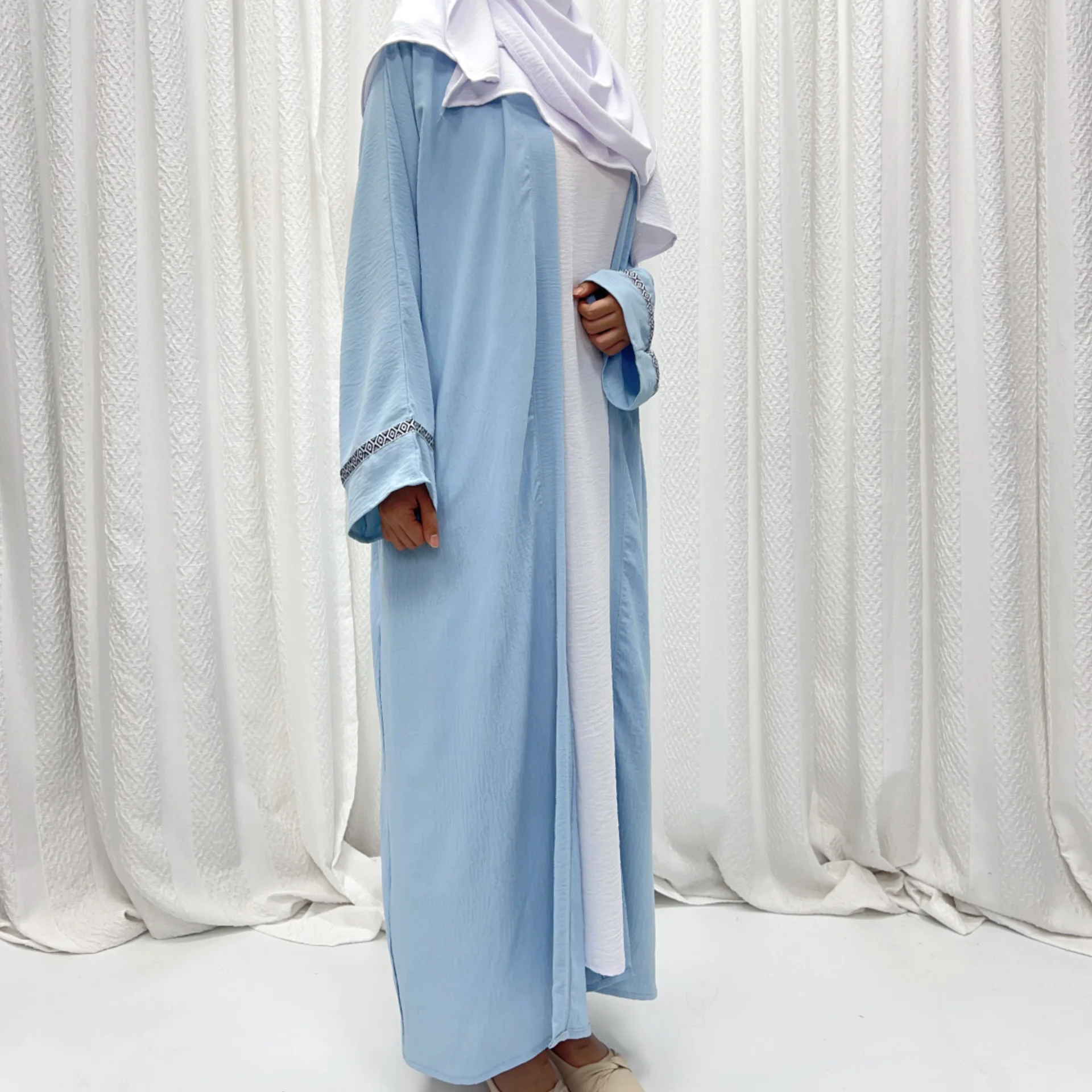 

Muslim Women Hijab Dress Sets Dubai Open Abaya Kimono Cardigan with Inner Dresses Belt Robe Kebaya Caftan Femme Islam Jalabiya
