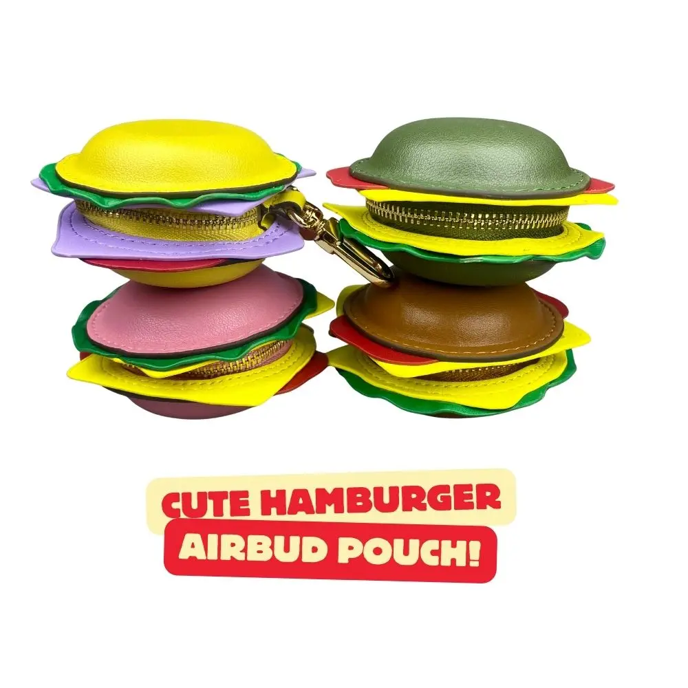 Llavero de cuero genuino hecho a mano con mini bolsa con cremallera para efectivo y artículos esenciales pequeños - Diseño de hamburguesa