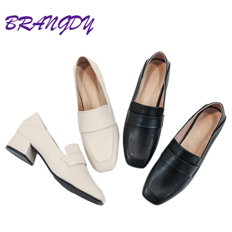 

BRANGDY British Style Leather Shoes For Women Soft PU Leather With A Mid Heel Suitable For Commuting Work Single Shoe For Women