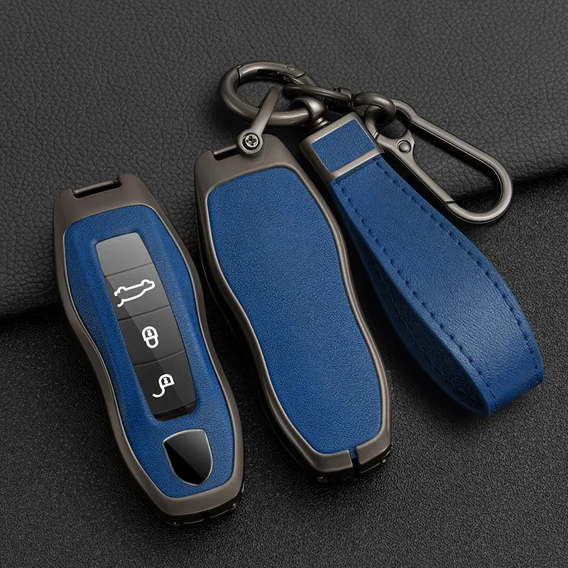 Funda de aleación de Zinc y cuero para llave de coche, soporte Fob para Porsche Cayenne Panamera 971 911 9YA Macan 718 Cayman Boxster 3 Remote