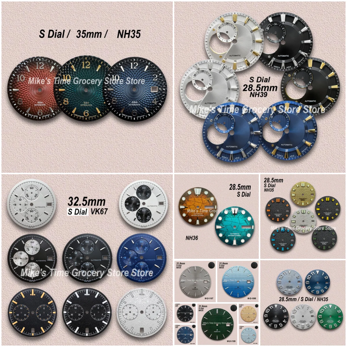 

28.5/32.5/31.8/35 mm Lotus S Logo Dial Fit NH35/NH36/VK67/NH39 Movement Green/No Luminous Quality Watch Modification Accessories