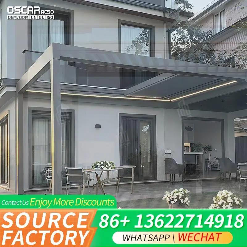 Garden Patio Aluminum Swim Spa Filter Cover Solar Metal Pergola Canopy Roof with RGB Led Lights pergolas