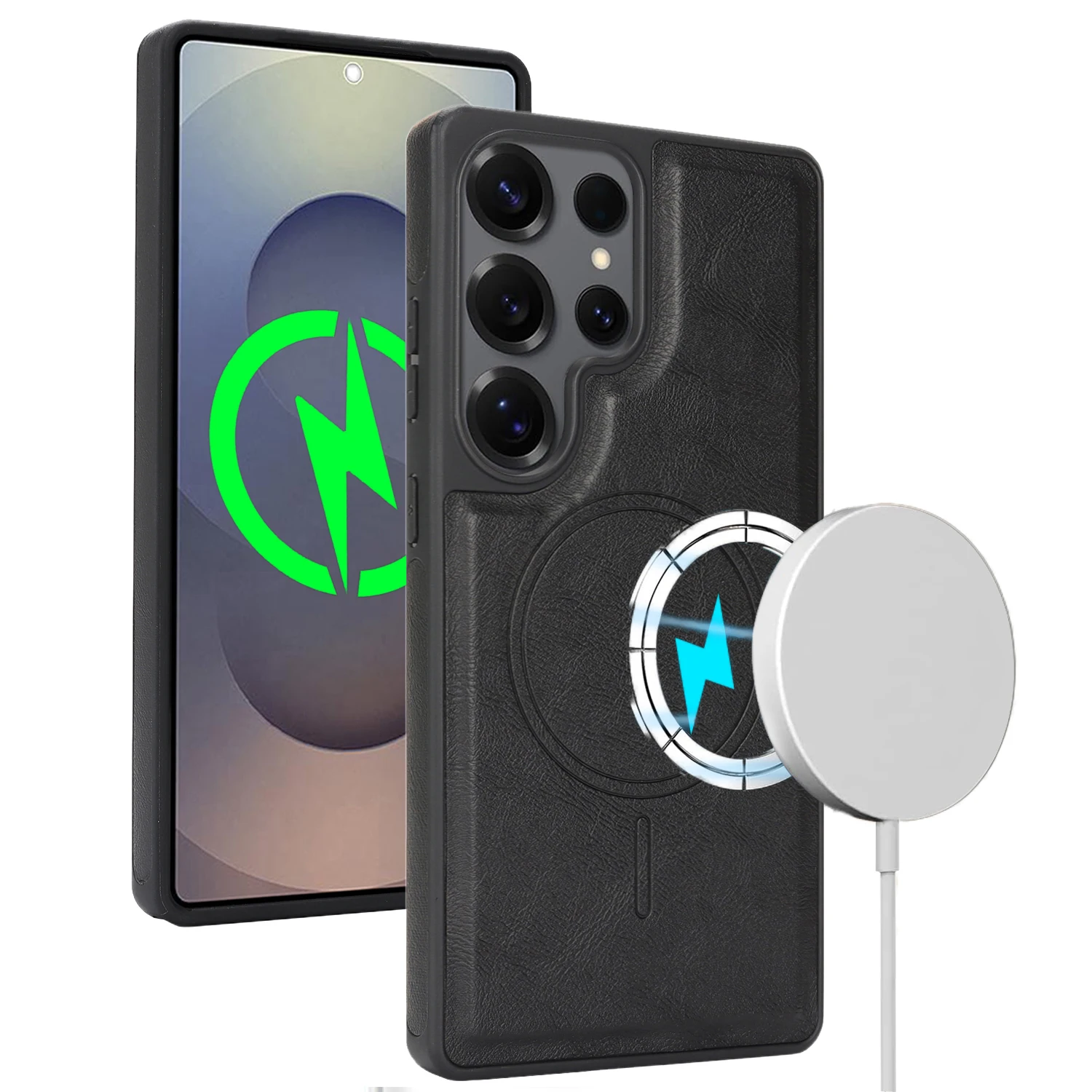 Magnetic Wireless Charging Case For Samsung Galaxy S26 ultra,S25 Plus, S24,S23,S22ultra Faux Leather Phone Cover