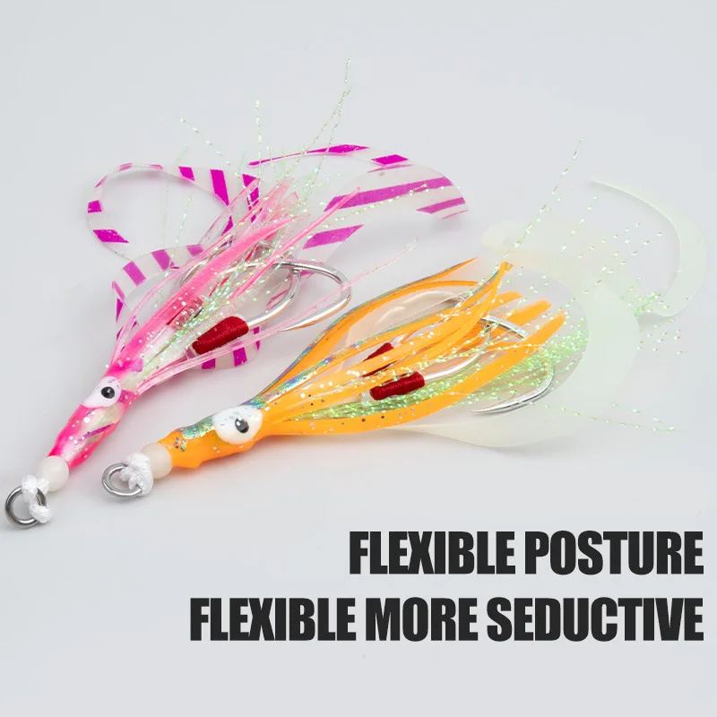 2 PCS Bionic luminous squid bait 76mm Lumious Slow Jig Silicone Skirt Fishing Hook Sea Fishing Accessories