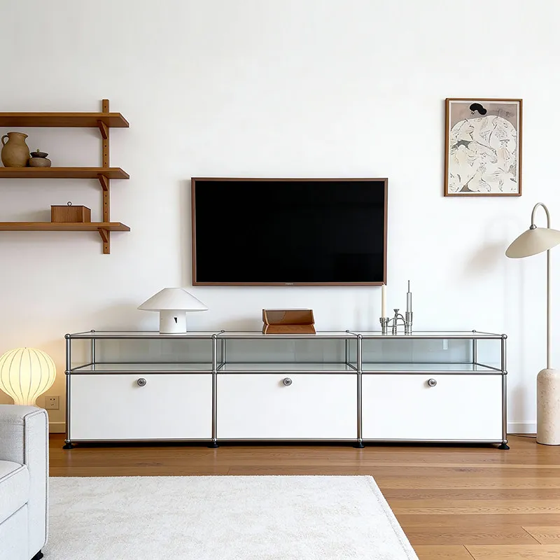 TV cabinet antique living room wall integrated stainless steel storage module side cabinet