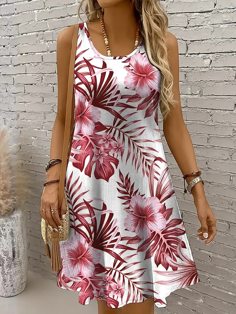 Hawaiian tropical plant leaves Dress Women Sleeveless Sundress Fashion Graphic Summer New Daily Wear Female Clothing Tops