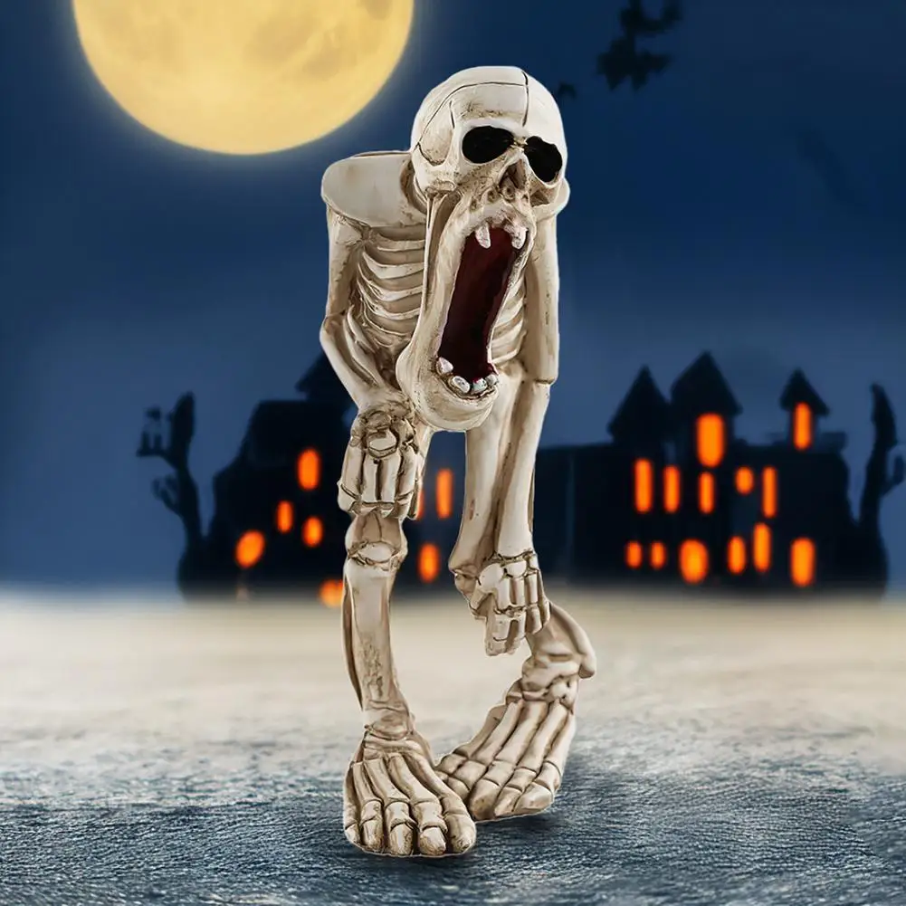 Unique Shape Decorations Eccentric Resin Art Pieces Spooky Skeleton Statues for Halloween Decor Set of 2 Realistic for Home