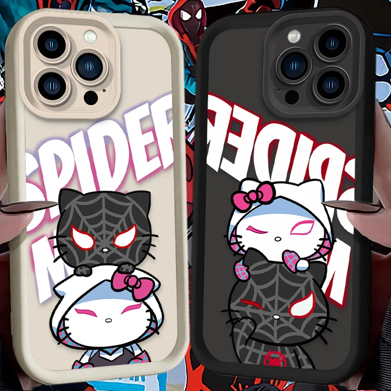 Marvel Spider Man Hello Kitty Case for iPhone 16 15 14 13 12 11 Pro Max XS X XR 8 7 6S Plus SE 2020 Silicone Shockproof Cover