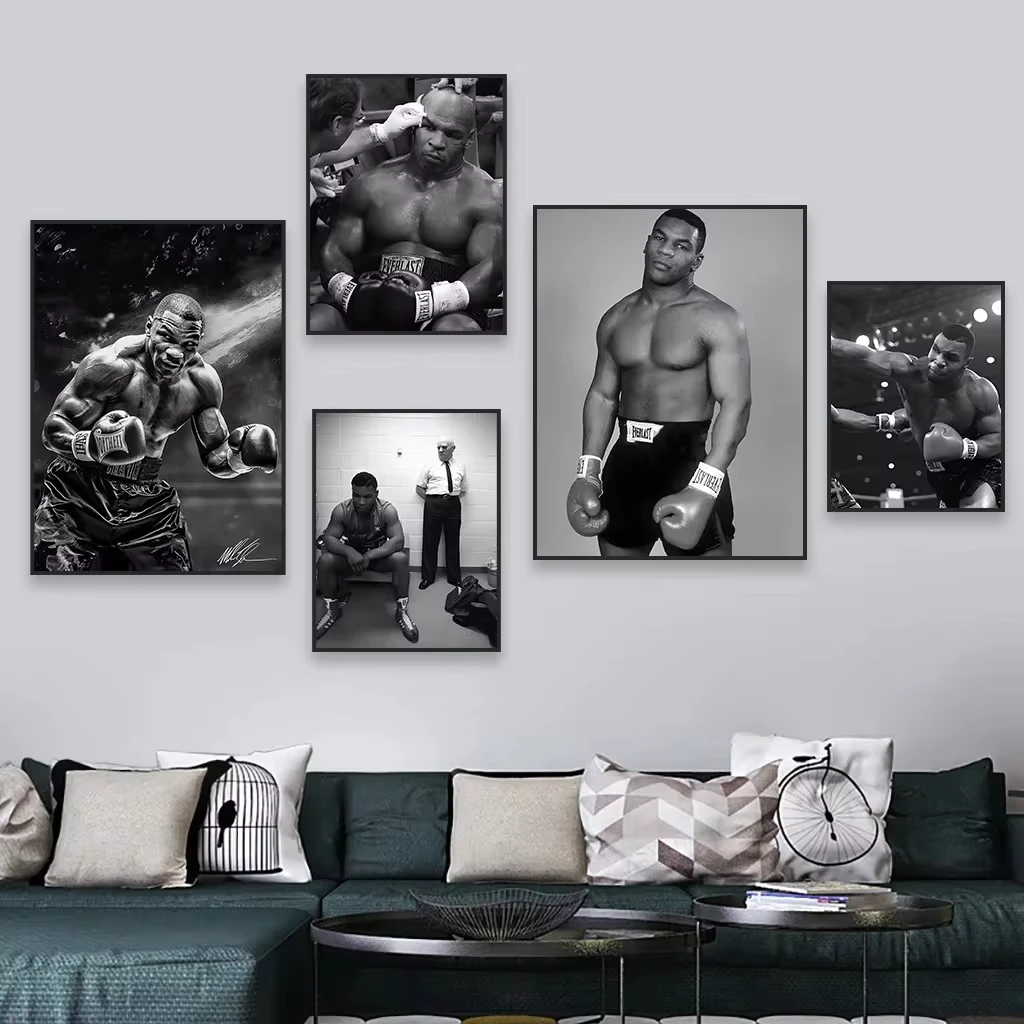 Mike Tyson Boxing Wall Art Poster Black and White Fighting Sport Print Bodybuilding Canvas Painting Motivational Gym Room Decor