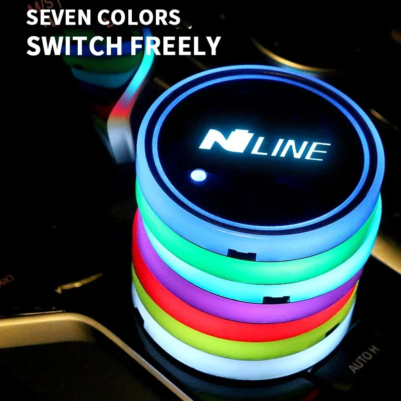 مضيئة سيارة كأس الماء كوستر حامل 7 الملونة Led مصباح لتهيئة الجو لشركة هيونداي N خط سوناتا توكسون كونا اكسسوارات السيارات #4