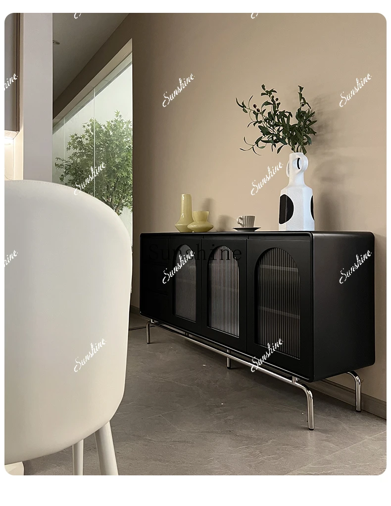 French retro solid wood dining side locker against the wall living room tea stainless steel cabinet  FT