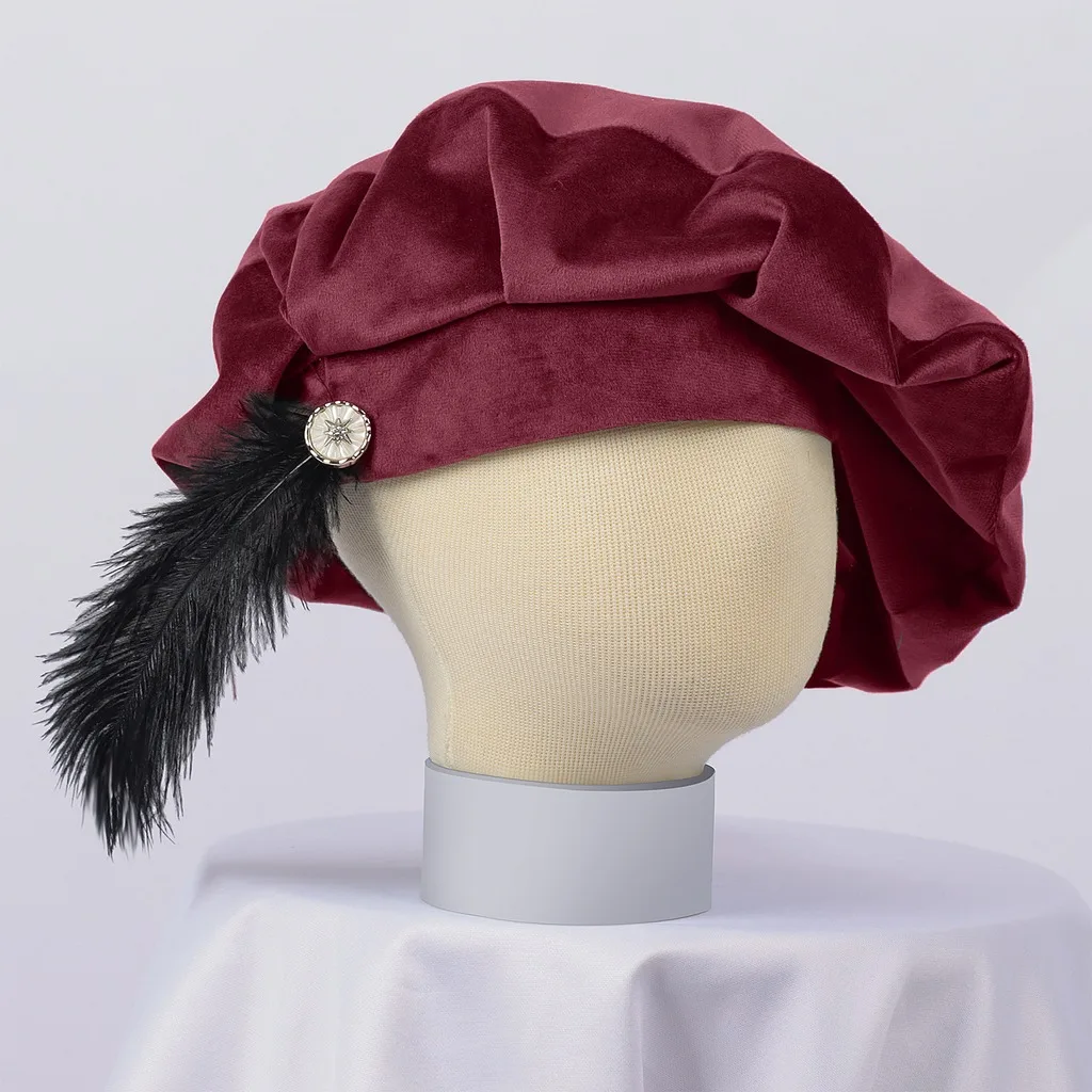 Vintage Beret Oversized Stage Cosplay Headwear Velvet Beret Soft Feather Decorated Beret For Vintage Daily Wear Stage Costume