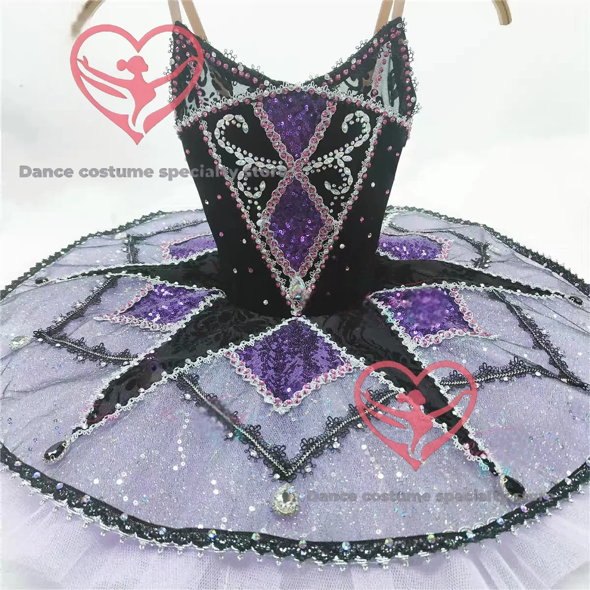 Black Million Clown Ballet Performance Costume, Pan Skirt Tutu, Custom Competition Outfit for Adults and Children
