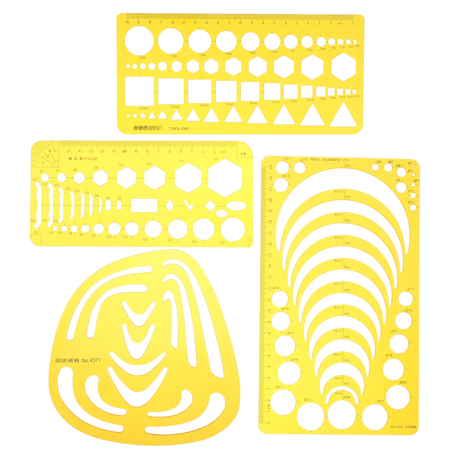 مجموعة مسطرة منحنية مكونة من 4 قطع، قالب قياس للخطة الموسعة، تصميم رسم برتقالي شفاف، مدرسة العمارة