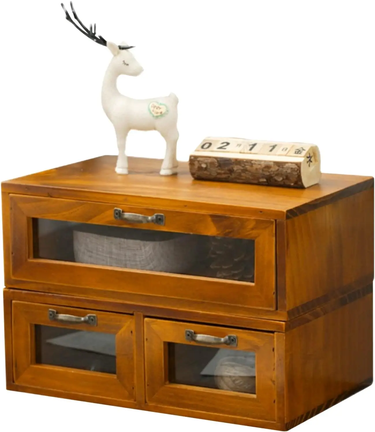 

2-pc Stackable Storage Drawers - See-Through Wooden Storage Cabinets - 2-Level Desktop Organizing Cabinet with 3 Drawers