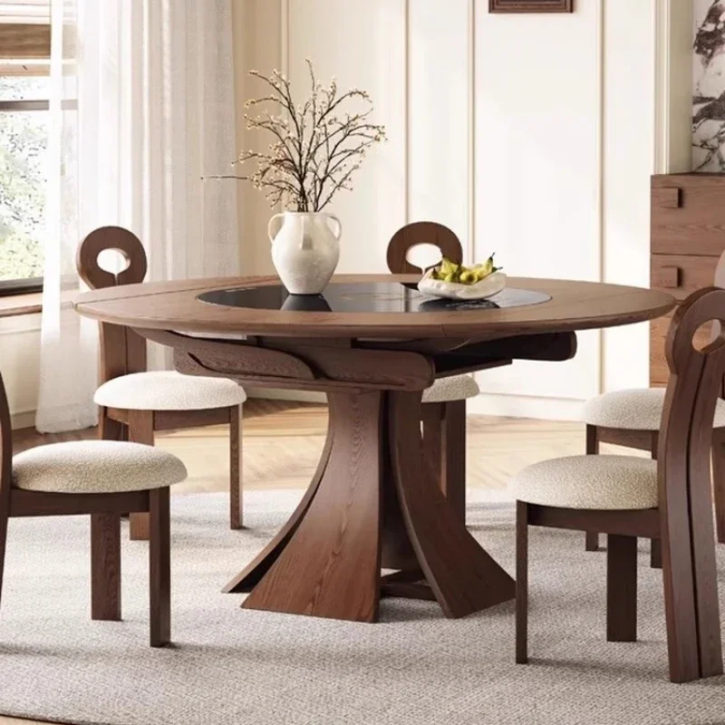 Medieval Solid Wood Slim Dining Table Chair Combination Household Small Retractable Square Table Variable Round Furniture