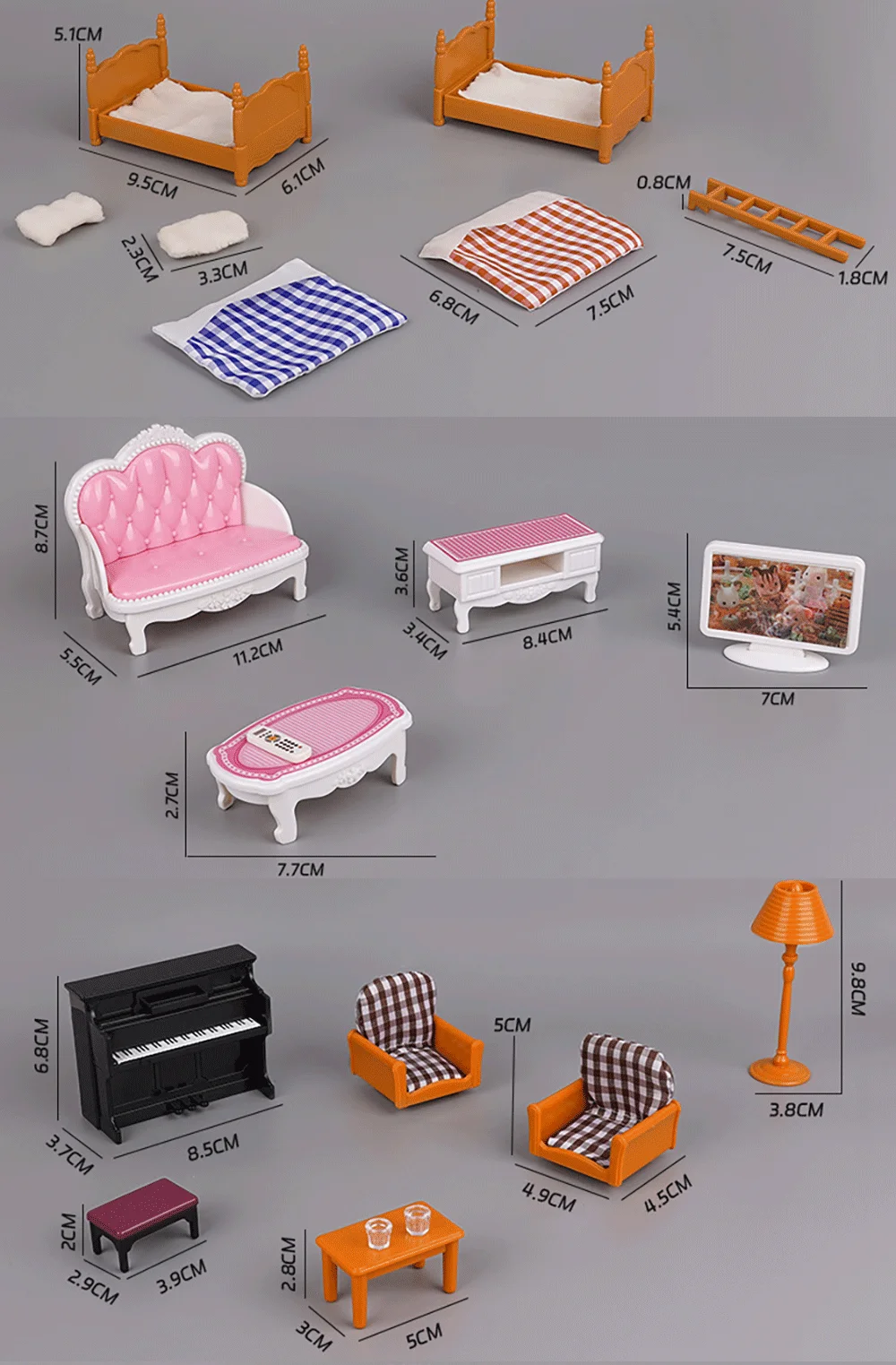 Miniaturmöbel 1:12 Puppenhaus Küche Wohnzimmer Schlafzimmer Set DIY Szene Puppe Spielen Dekoration Mädchen Spielzeug Haus Geschenk – Detail 4