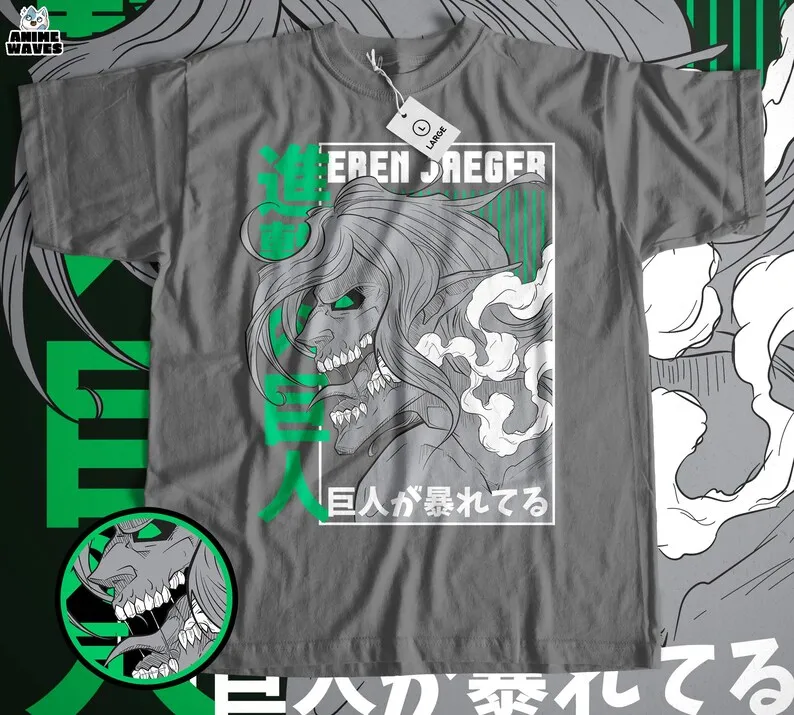 Epic Titan Rage Unisex T-shirt - Japanese Anime Design, Manga Inspired Graphic, Colossal Battle Apparel, Fierce Warrior Wear