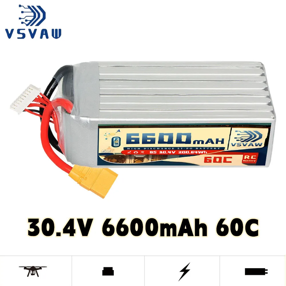 VSVAW 8S 30.4V HV Lipo Battery 6600mAh 60C Suitable for RC racing cars, speedboats, haul trucks, Buggy helicopters, drones