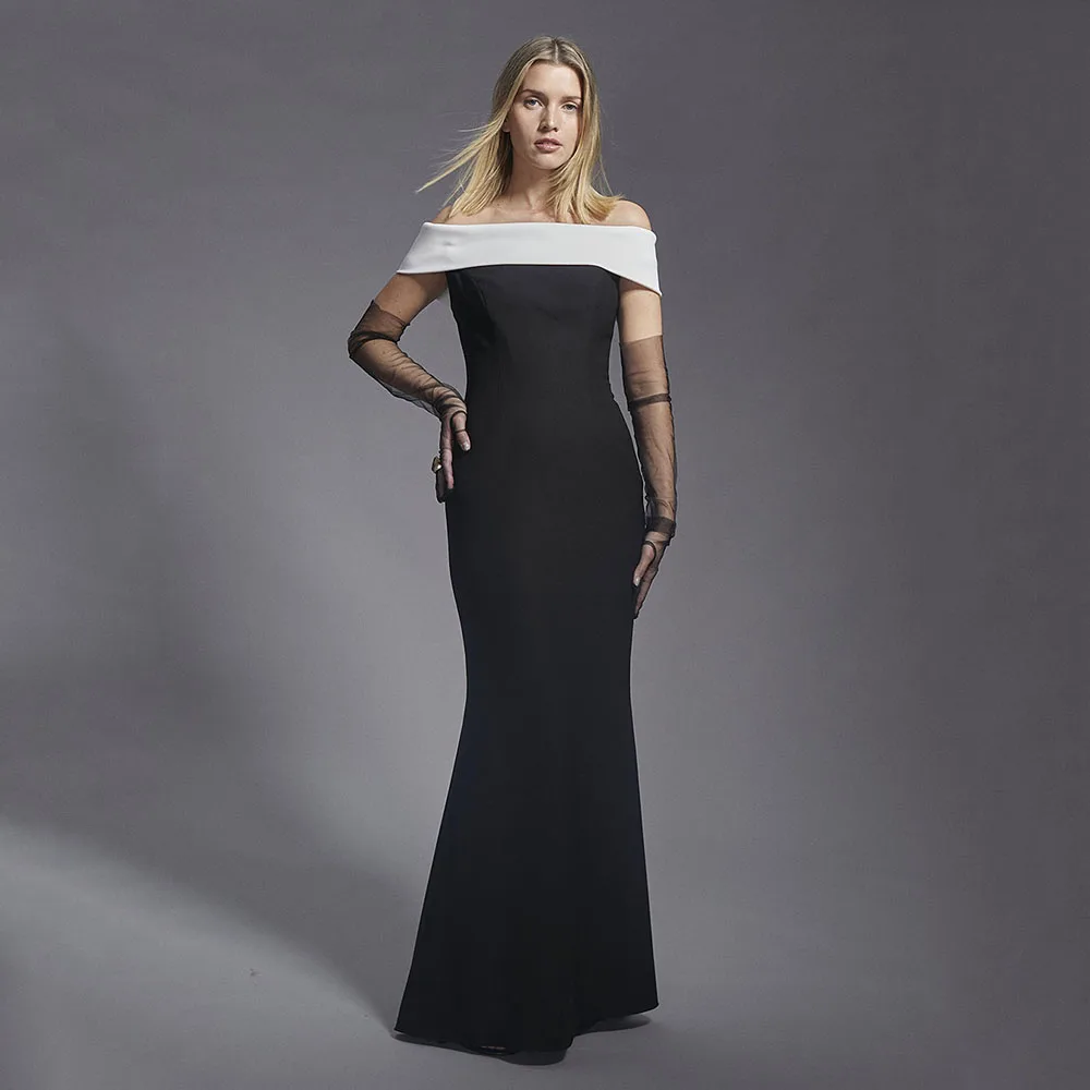 

Customized Wedding Guest Dresses for Women Off the Shoulder Mermaid Formal Party Gowns Long Ivory Black Trumpet Evening Dress