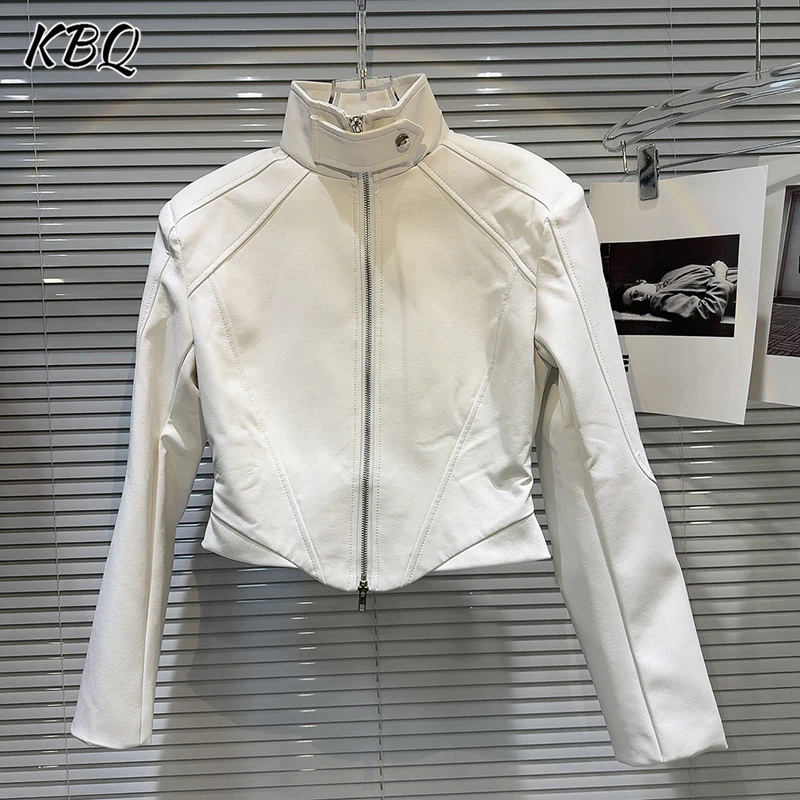 

KBQ Solid Slimming Spliced Zipper Temperament Jackets For Women Turtleneck Long Sleeve Spring Designer Jacket Female Fashion New