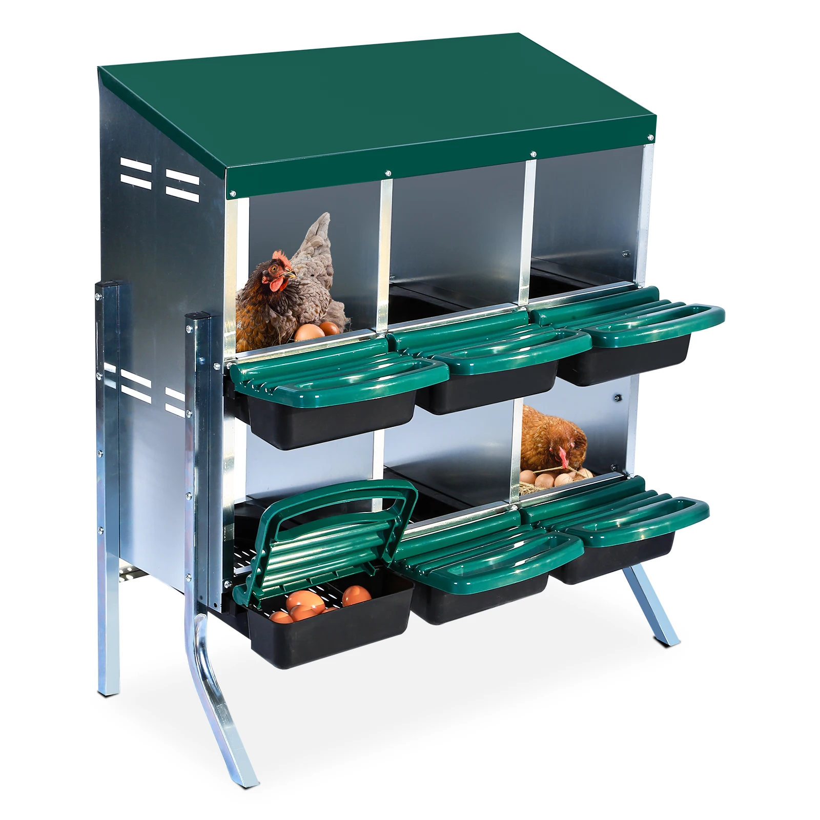 

6-8-10 Holes Chicken Nesting Box, Roll-Away Egg Collection System with Ventilation Holes, Chicken Laying Box for Hen & Duck