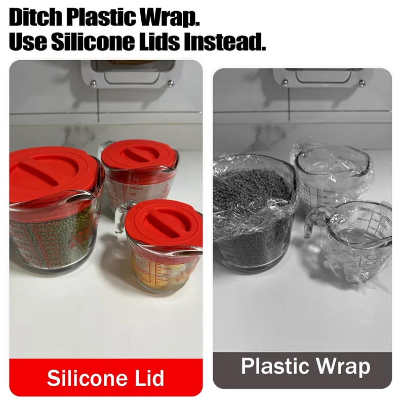 

A04G-Reusable Silicone Replacement Lids- Set Of 3 Fits For Acnhor Hocking 1-Cup, 2-Cup& 4-Cup Glass Liquid Measuring Cups