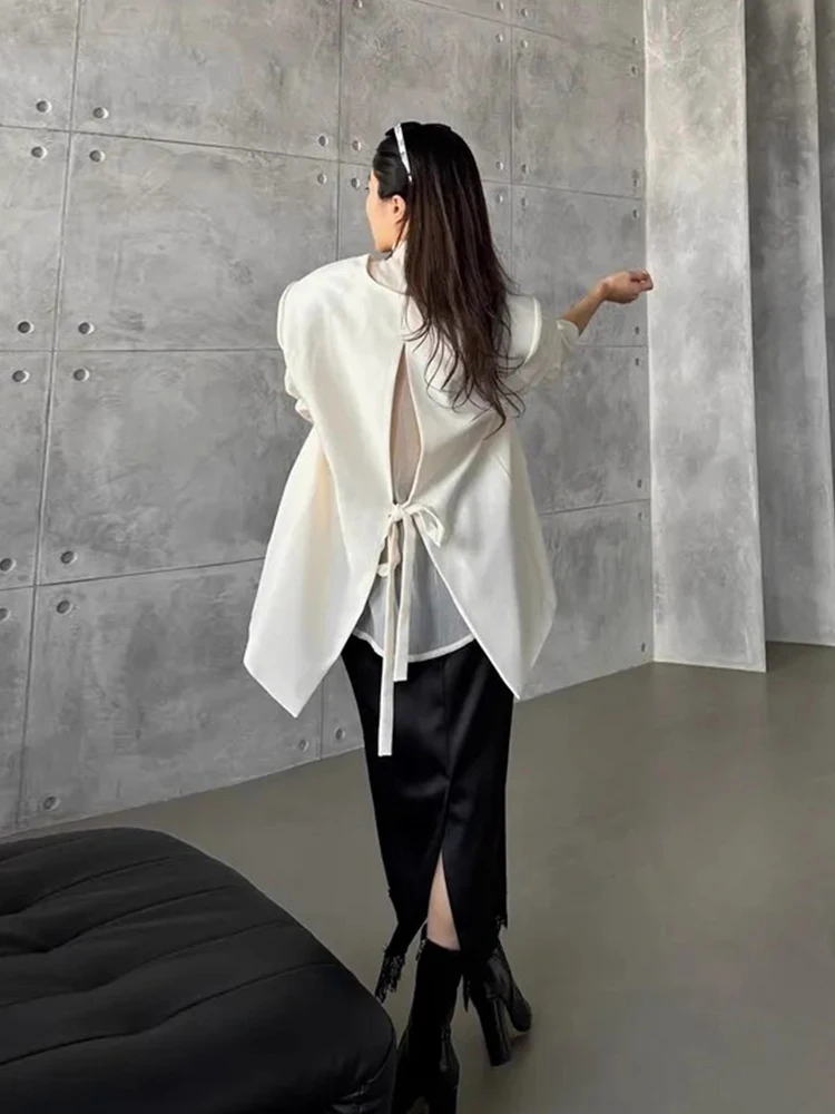 

Chic Casual Long Sve Women's Suit Jaet Ba Split Belted Loose Fit Commute Sle Faion Autumn New Design