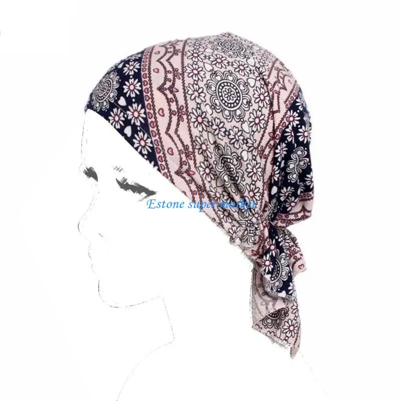 

090B Chemo Headscarf Hat Ethnic Turban Headwear Floral Beanie Hijab