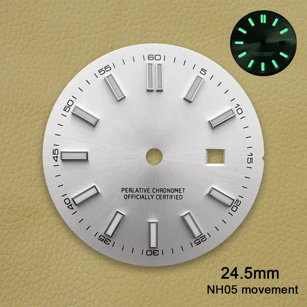 24.5mm S Logo Sunray Dial Fit NH05 Japan Movement Green Luminous High Quality Watch Modification Accessories