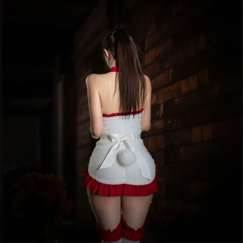 Lencería erótica, traje de Navidad, tentación Sexy, lindo traje de sirvienta, uniforme, deseo puro, viento, chica conejito, falda envuelta en las nalgas