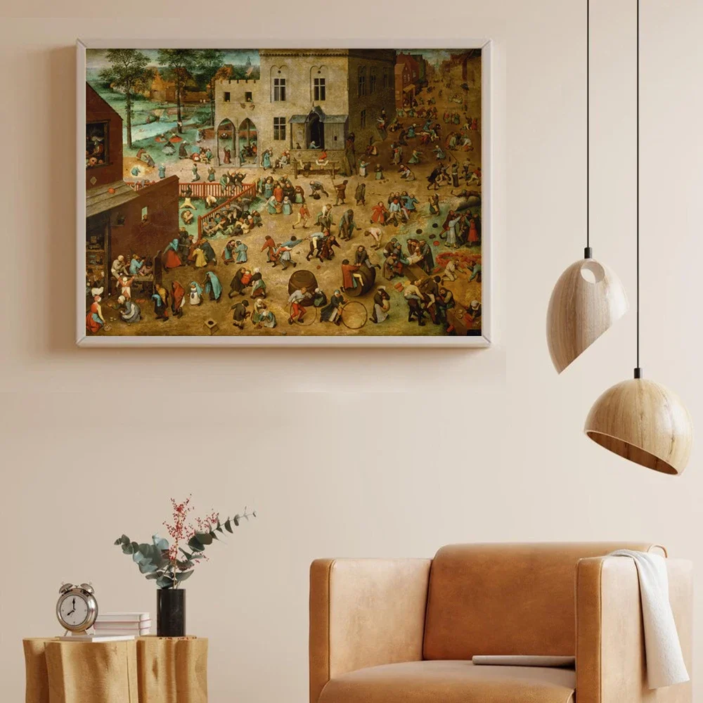 Pieter Bruegel The Elder Children’s Games Canvas Painting Portray Peasant Folk Culture Poster Wall Art Decor