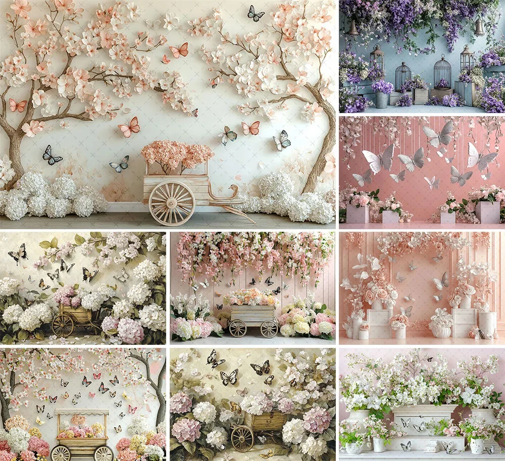 

Mehofond Photography Background Spring Garden Pink Flowers Butterfly Girls Birthday Party Portrait Decor Backdrop Photo Studio